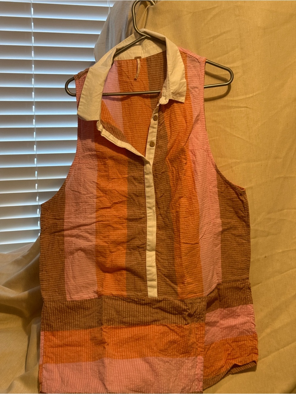 Free People Striped Sleeveless Button-Front Top in Pink and Brown